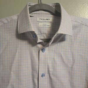 Twillory Dress Shirt Mens 16-34/35 Check Plaid Non-Iron Safe Cotton Tailored Fit